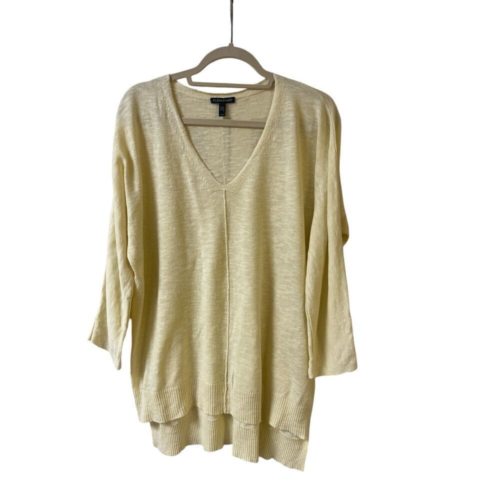 Eileen Fisher v-neck sweater organic linen & cotton sz Medium